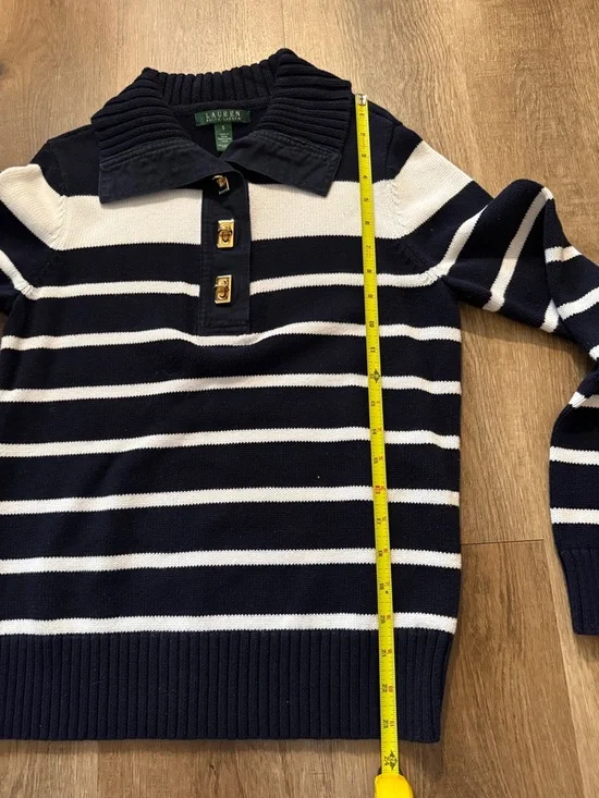 Lauren Ralph Lauren navy & white nautical striped cotton sweater Size Small - Picture 8 of 10